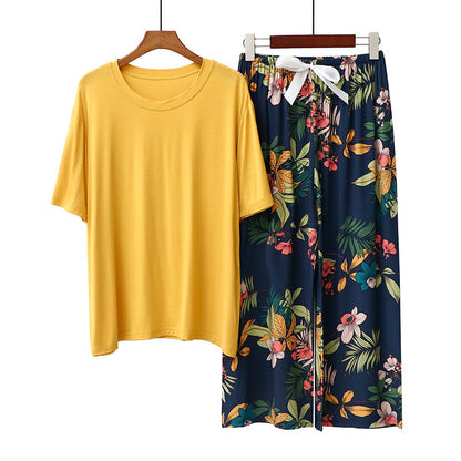 Conjunto de pijama informal de manga corta con top y pantalón para mujer