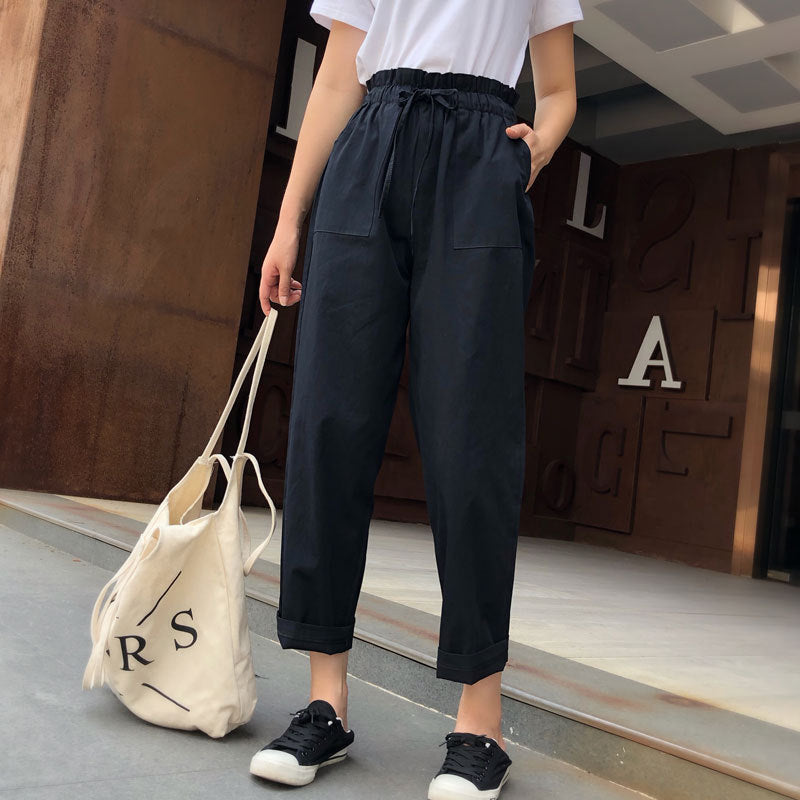 Pantalones casuales básicos de verano de color sólido para mujer