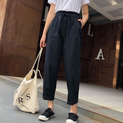 Pantalones casuales básicos de verano de color sólido para mujer