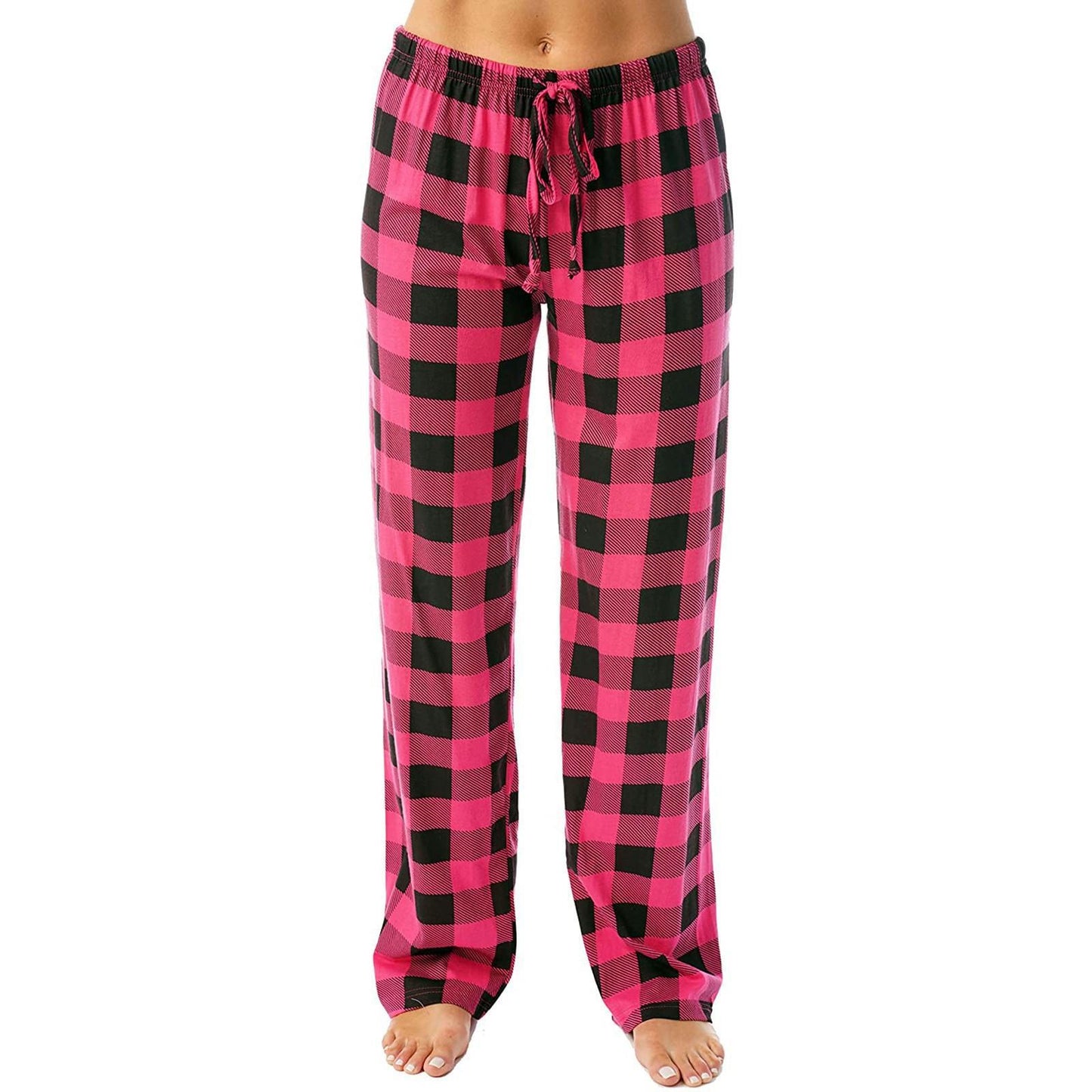 Women Fashion Casual Plaid Printing Wide Leg Loose Pants