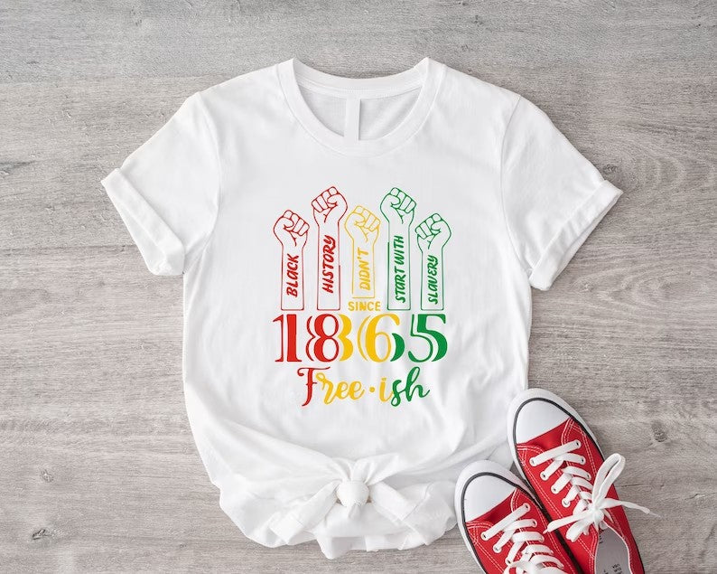 Camiseta informal de manga corta con estampado de letras Juneteenth 1865 para mujer