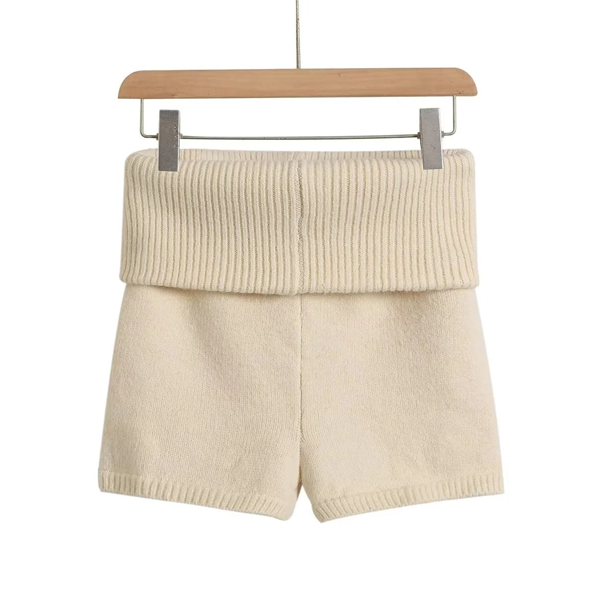 Women Fashion Casual Solid Color Stretch High-Waisted Knitted Shorts