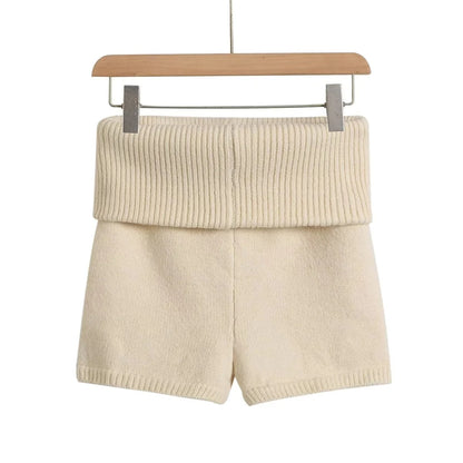 Women Fashion Casual Solid Color Stretch High-Waisted Knitted Shorts