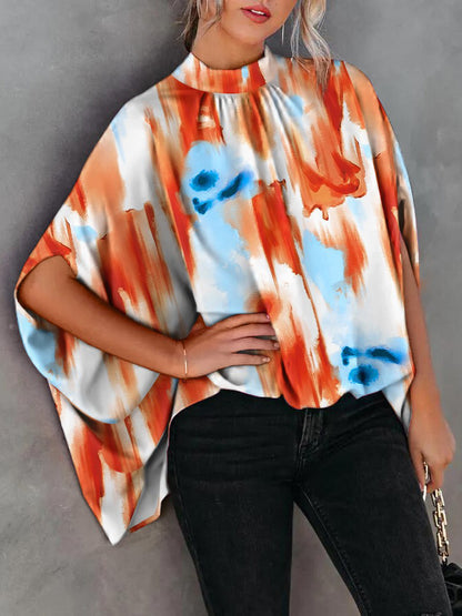 Blusa elegante informal holgada con mangas murciélago y cuello redondo para mujer, ideal para oficina y verano