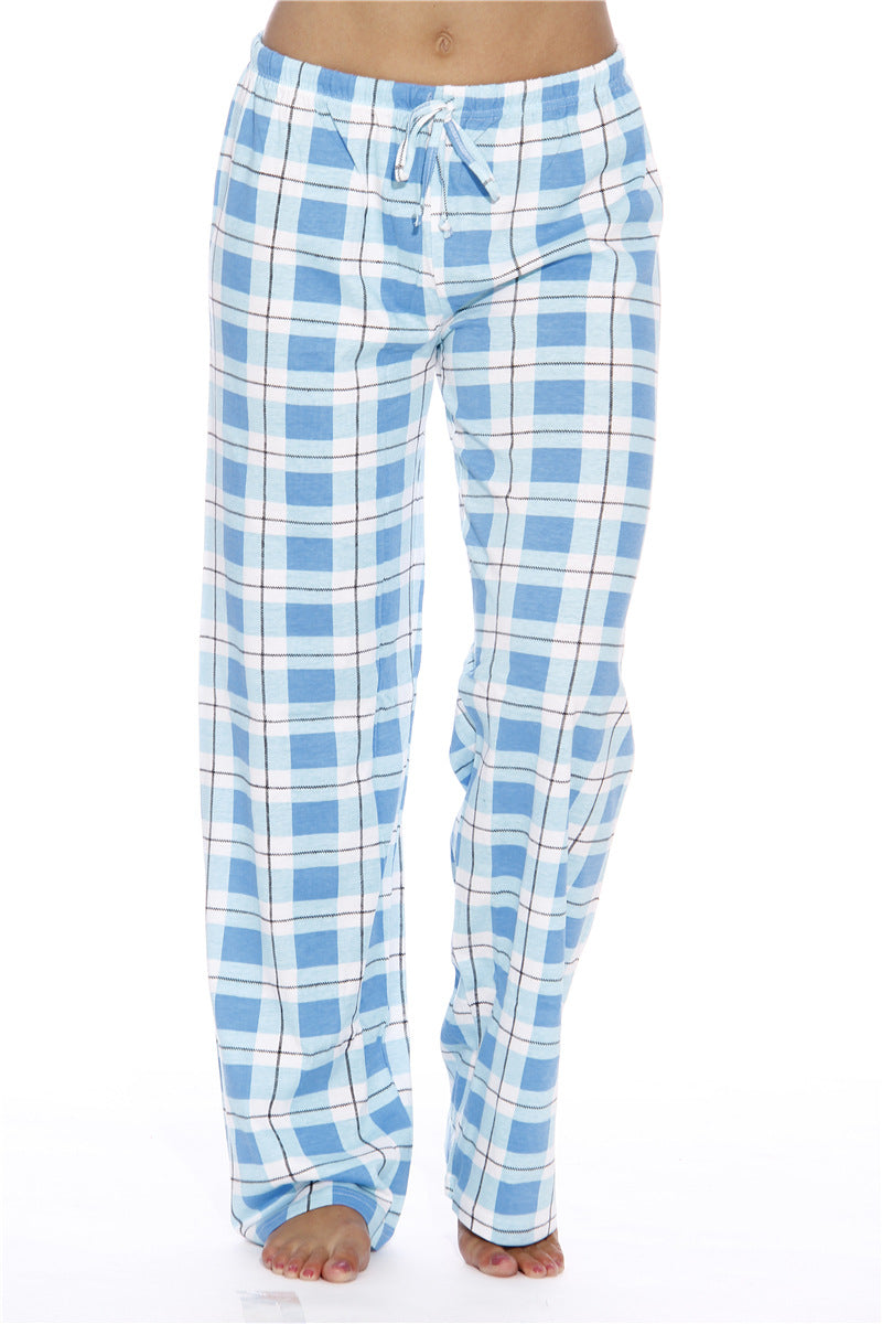 Women Classic Plaid Pattern Casual High Waist Drawstring Pants