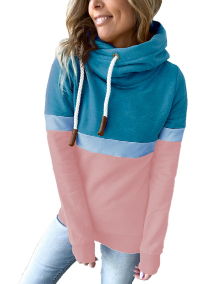 Sudadera con capucha informal de manga larga con contraste de color para mujer, otoño e invierno