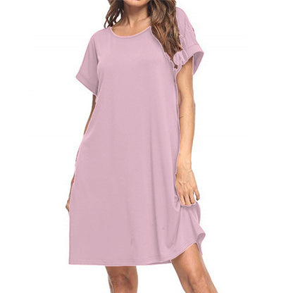 Vestido informal básico de verano de manga corta en color liso para mujer
