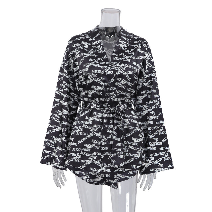 Conjunto de pijama informal de manga larga con estampado de moda para mujer