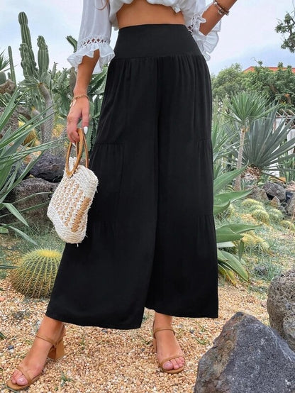 Pantalones anchos de lino y algodón de cintura alta informales de verano para mujer