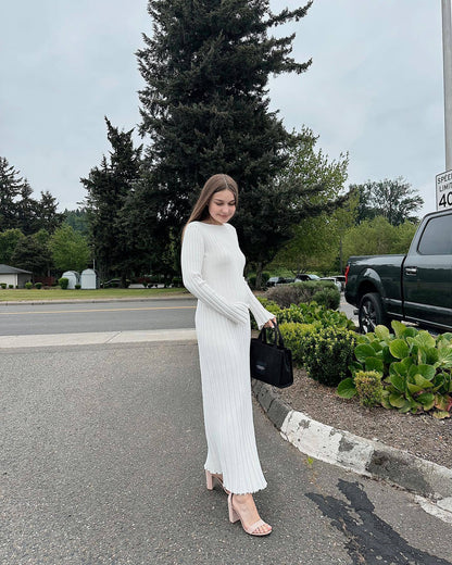 Women Casual Solid Color Long Sleeve Maxi Dress