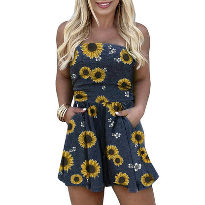 Women Fashion Casual Floral Printing Tube Romper