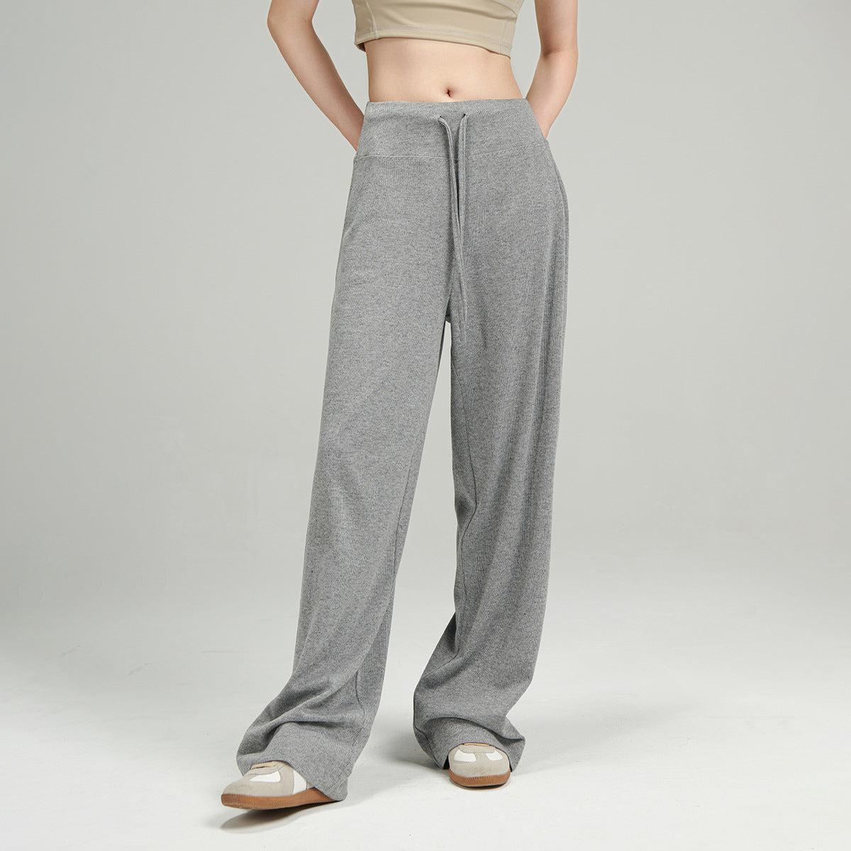 Women Fashion Casual Solid Color Loose Glutinous Rice Knitted Pants