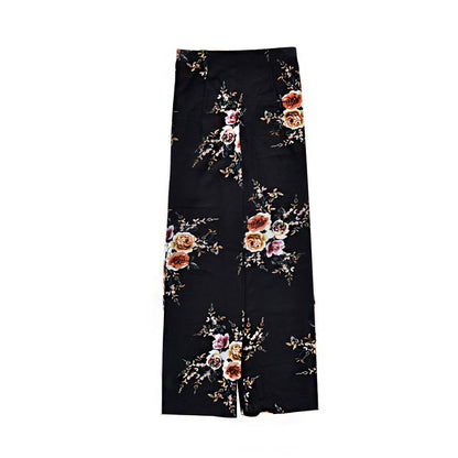 Women Printed High Waist Loose Casual Slit Wide Leg Pants