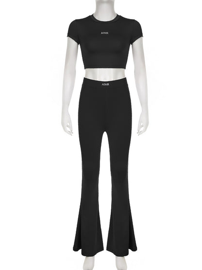 Conjunto de dos piezas de top y pantalón de manga corta de color liso informal para mujer