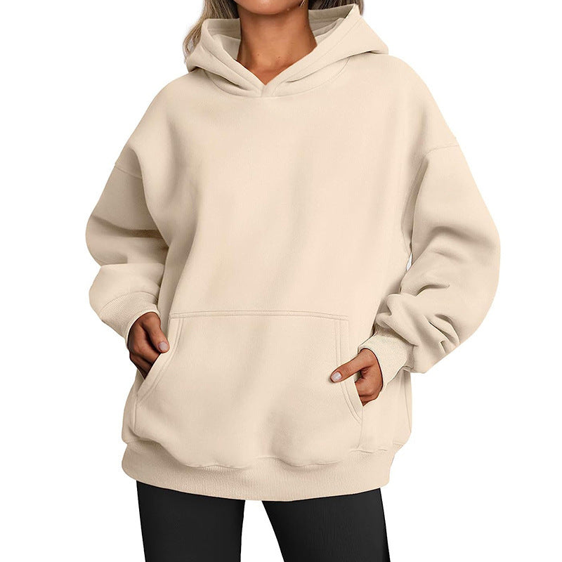 Autumn Winter Women Casual Loose Solid Color Long Sleeve Pocket Blank Hoodies