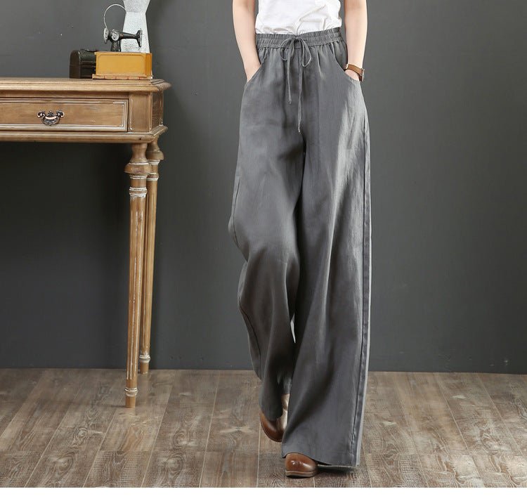 Women Casual Spring Loose High-waisted Solid Color Wide Leg Pants