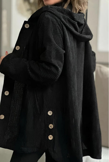 Chaqueta informal de pana holgada con capucha para mujer, otoño e invierno