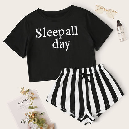 Conjunto de pijama informal con estampado del alfabeto para mujer