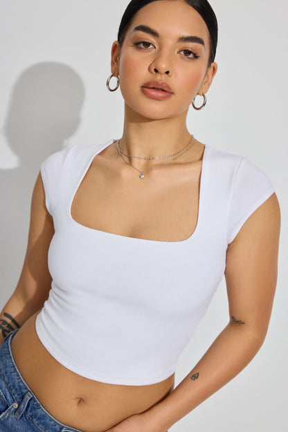 Top corto informal ajustado con cuello cuadrado a la moda para mujer
