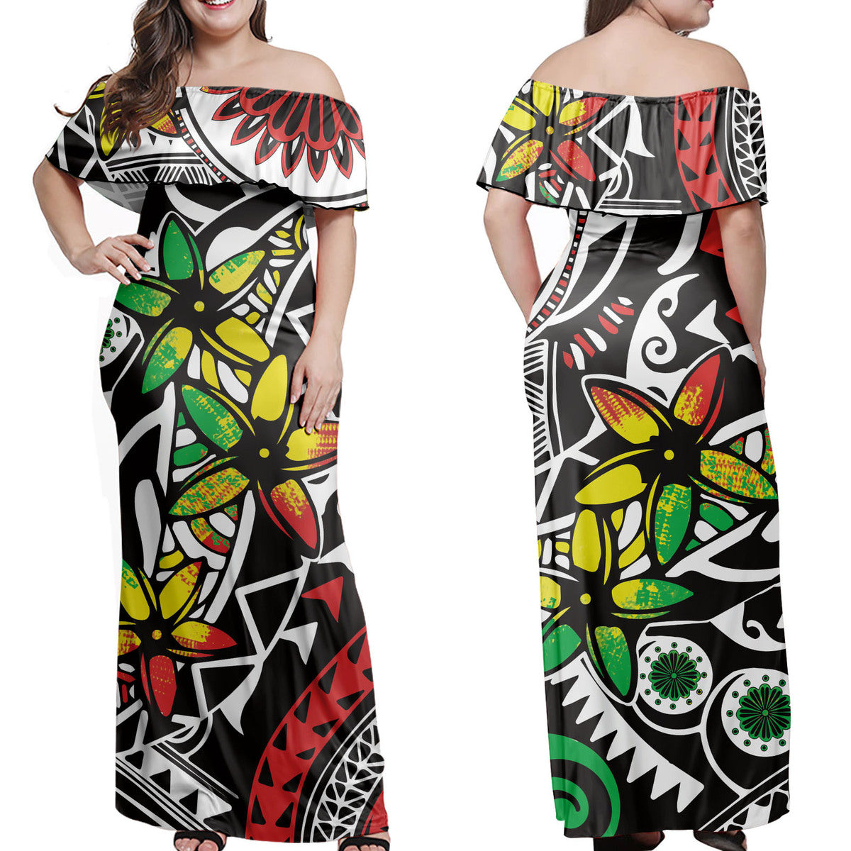 Women Fashion Casual Loose Printed Off-Shoulder Dress