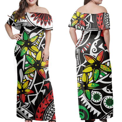 Women Fashion Casual Loose Printed Off-Shoulder Dress