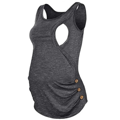 Blusa informal de color liso con cuello redondo y botones para lactancia materna para embarazadas