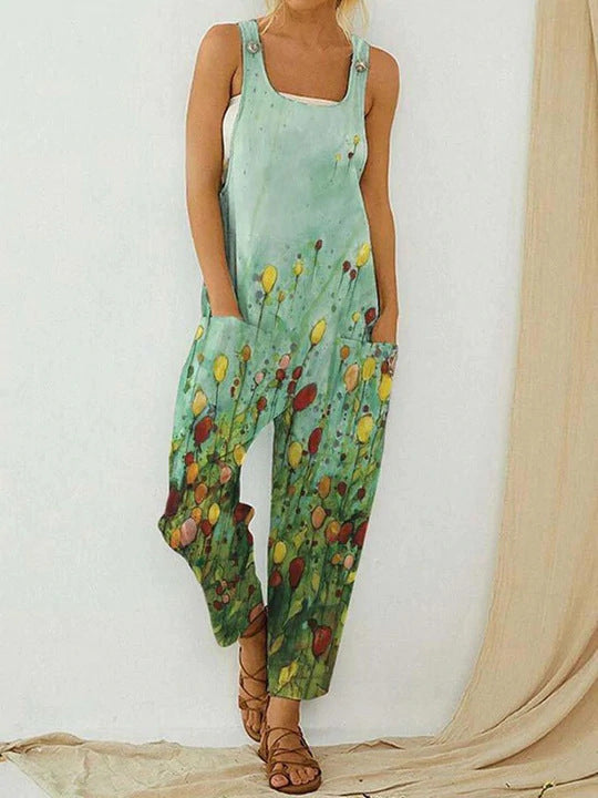 Summer Women Fashion Casual Abstract Printed Strap Jumpsuits