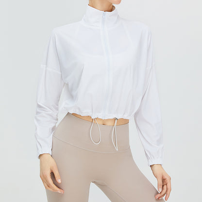 Women Casual Solid Color Yoga Drawstring Sports Running Top