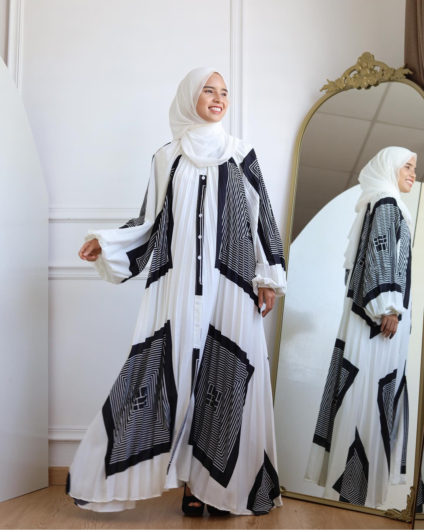 Women Casual Fashion Print Abaya Long Sleeve Maxi Dress