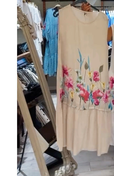Summer Women Casual Plus Size Floral Printed Sleeveless Dress