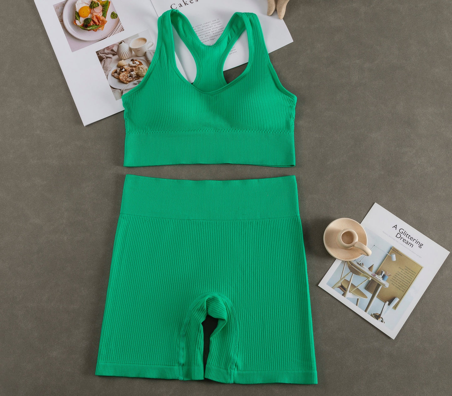 Women Fashion Casual With Chest Pad Shockproof Beautiful Back Sports Vest Shorts Set