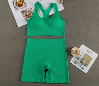 Women Fashion Casual With Chest Pad Shockproof Beautiful Back Sports Vest Shorts Set