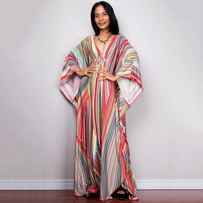 Traje de baño largo con estampado floral a rayas y protección solar para mujer