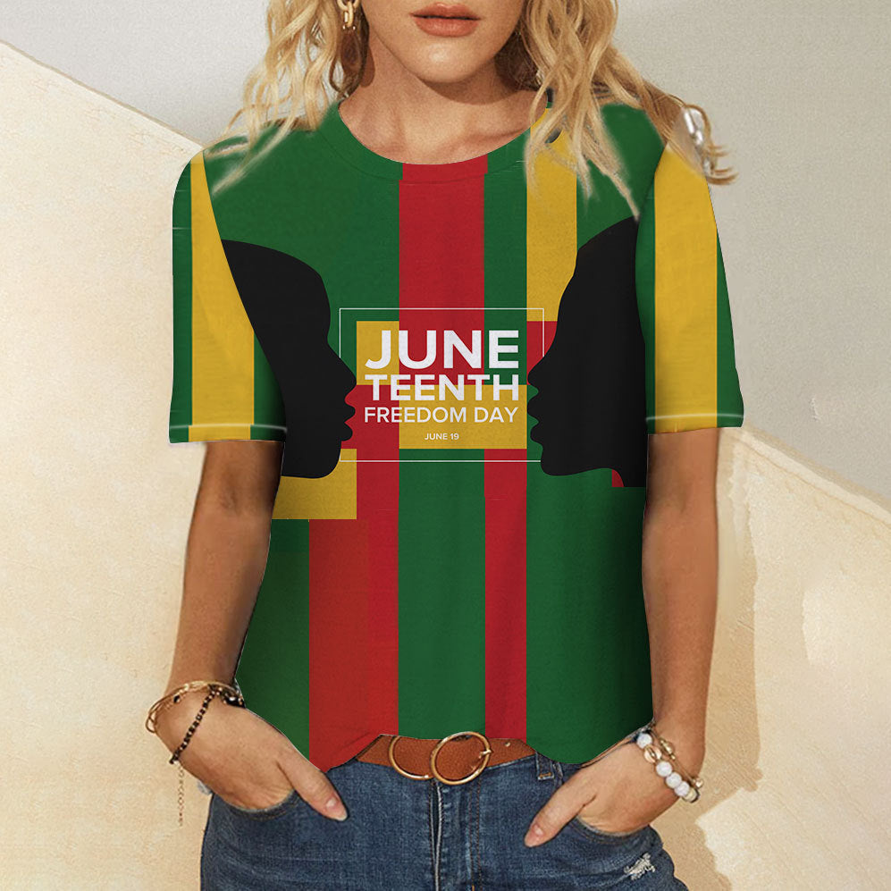 Camiseta informal de manga corta con estampado 3D de Juneteenth para mujer