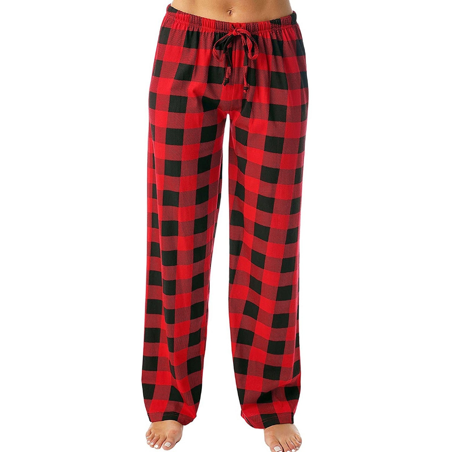 Women Casual Cozy Drawstring Plaid Printed Pants