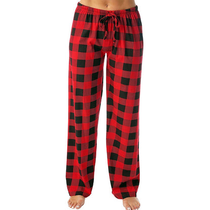 Women Casual Cozy Drawstring Plaid Printed Pants