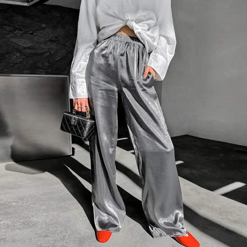 Women Casual Solid Color High Waist Straight Pants