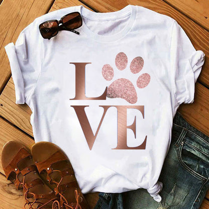 Camiseta informal de manga corta con estampado de corazón para mujer