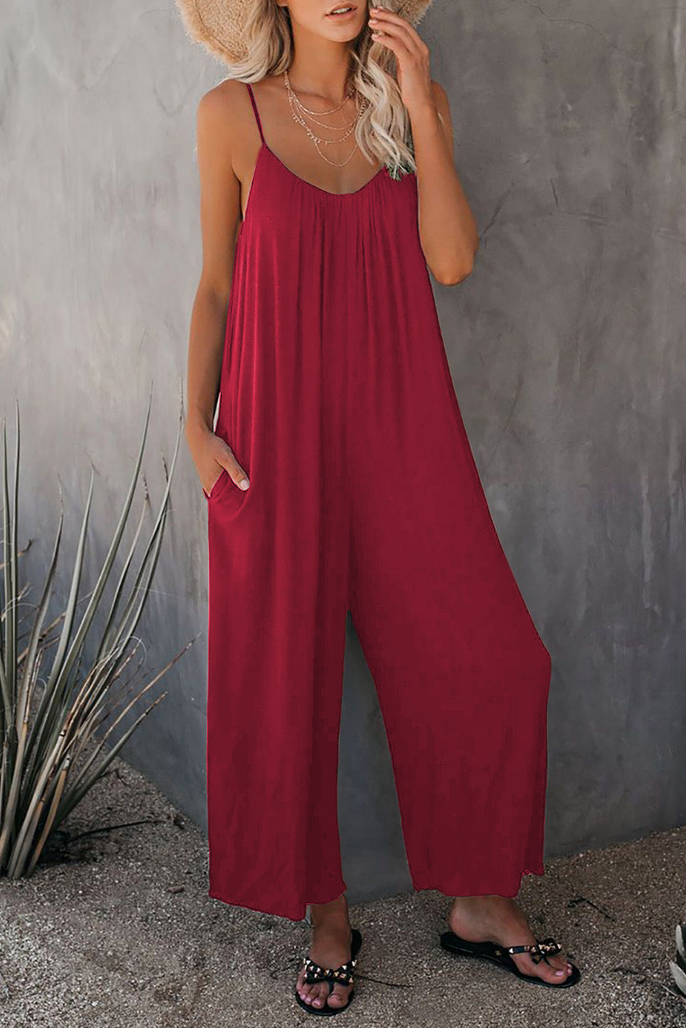 women Summer Solid Color Pocket Casual loose Jumpsuits
