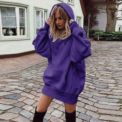 Sudadera con capucha holgada con bolsillo, color liso, básica, deportiva e informal para mujer