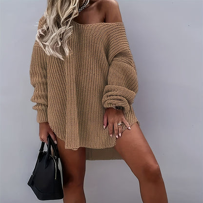Autumn Winter Women Casual Loose Long-Sleeved Knitted Dress