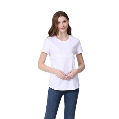 Camiseta informal de algodón de manga corta con cremallera para mujer embarazada y lactante