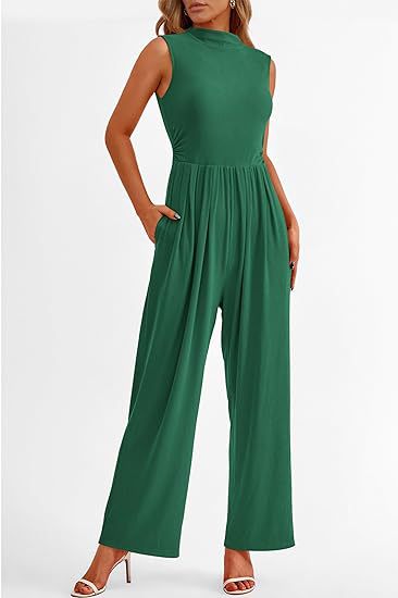 Summer Women Casual Solid Color Sleeveless Pocket Jumpsuit