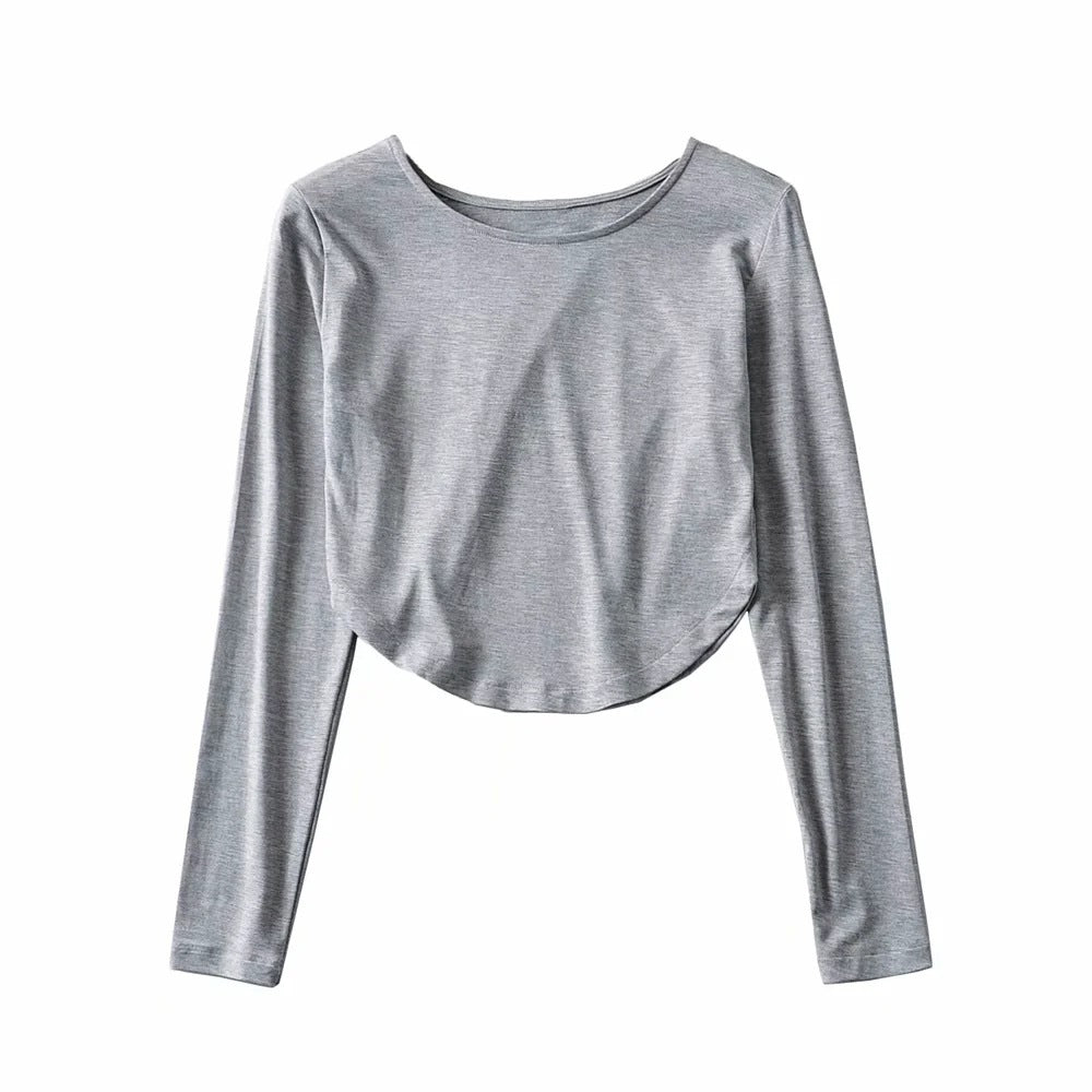 Camiseta corta informal con dobladillo arqueado y abertura para mujer