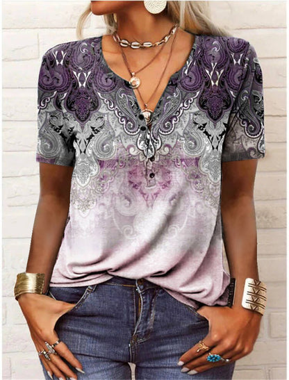 Camiseta informal de manga corta con estampado floral para mujer
