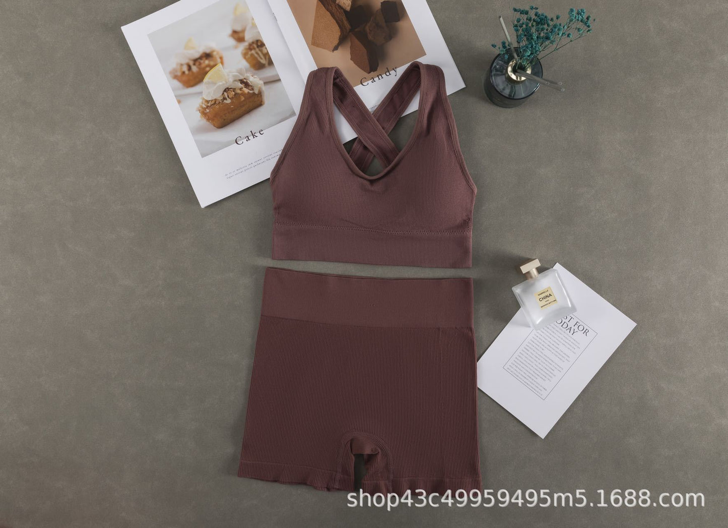 Women Fashion Casual Solid Color Camisole Sports Shorts Set