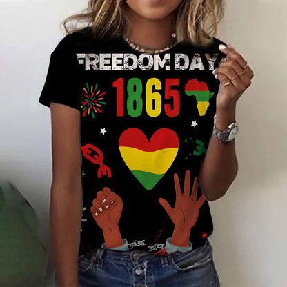 Camiseta informal de manga corta con cuello redondo para mujer, con estampado digital 3D del Día de la Liberación Negra de Juneteenth