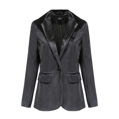 Blazer informal de manga larga de terciopelo dorado para mujer