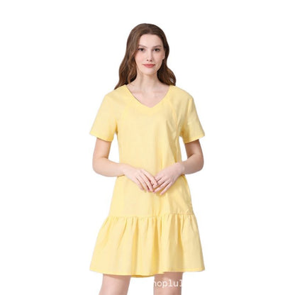 Vestido de lactancia de algodón y lino de manga corta informal de moda de verano para mujeres embarazadas