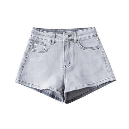 Pantalones cortos vaqueros rectos de cintura alta de color liso informales a la moda para mujer